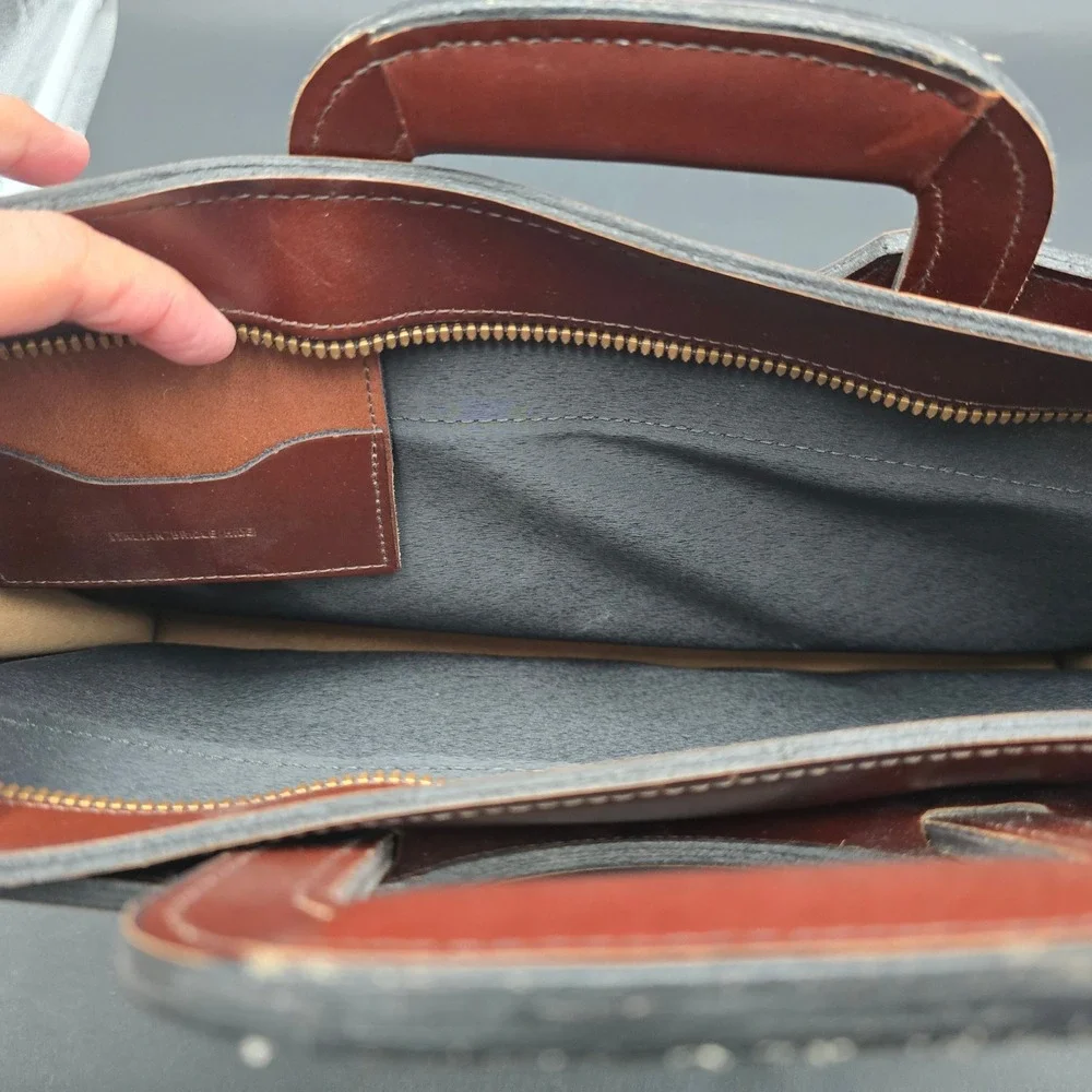 Vintage Italian Bridle Hide Leather Briefcase Slim Portfolio Brown Document Bag